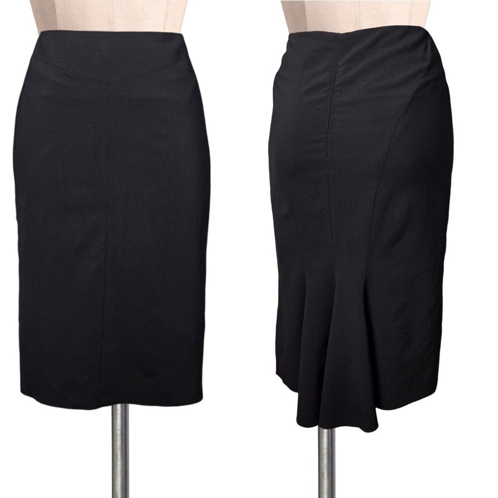 Glamourous VINTAGE Y2K BCBGMAXAZRIA BCBG Black Wool Blend Fishtail Black Skirt 4